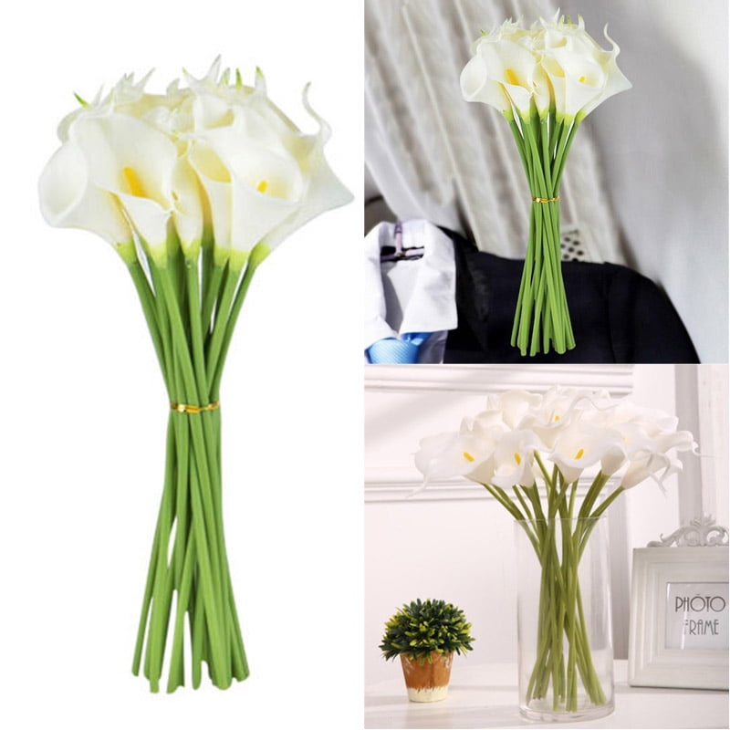 Fake Flower Lilies 38cm Pack of 6 Artificial Yellow Calla Lily Flower Stems 
