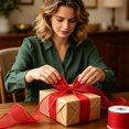 thumbnail image 4 of Red Burlap Wired Ribbon for Gift Wrapping Solid Ribbon with Wire Edge for Big Bow,Wreath,Xmas Tree Decoration,Flower Bouquet Bow Making Wedding Birthday Christmas Decor Jute Rustic Line Ribbons, 4 of 6