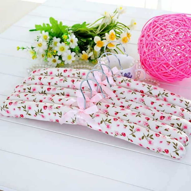 Ganchos Acolchadas para Ropa de Mujer, Ganchos Florales, Ganchos sin Hombros para Adultos, Ganchos Acolchadas para Suéteres, Vestidos, Trajes (Paquete de 5)