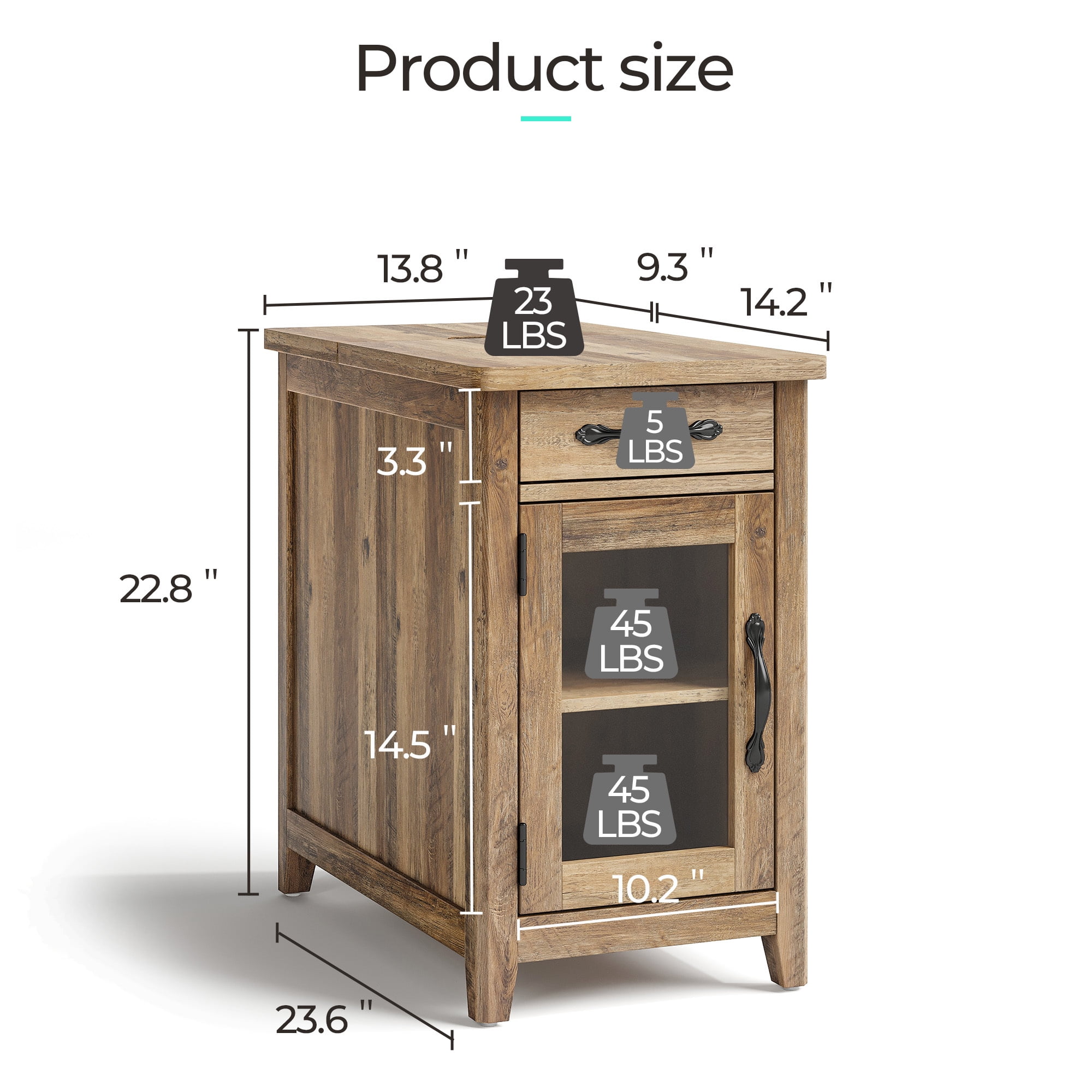 LINSY HOME End Tables for Living Room with Charging Station, Nightstand for Bedroom with Drawer and Detachable Holder,Brown