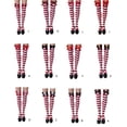 thumbnail image 6 of Women's Christmas Thigh High Long Tube Socks with Bowknot Accent Cosplay Striped Over the Knee Stockings Party Wear, 6 of 8