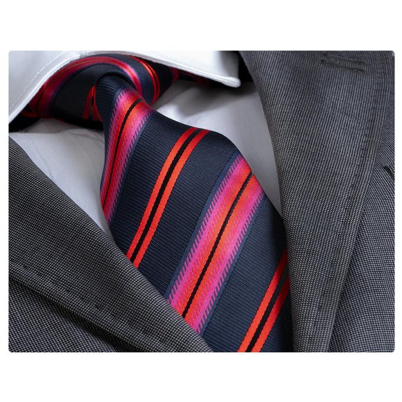 Men's Fashion Black Red Stripe Silk Neck Tie Gift Box