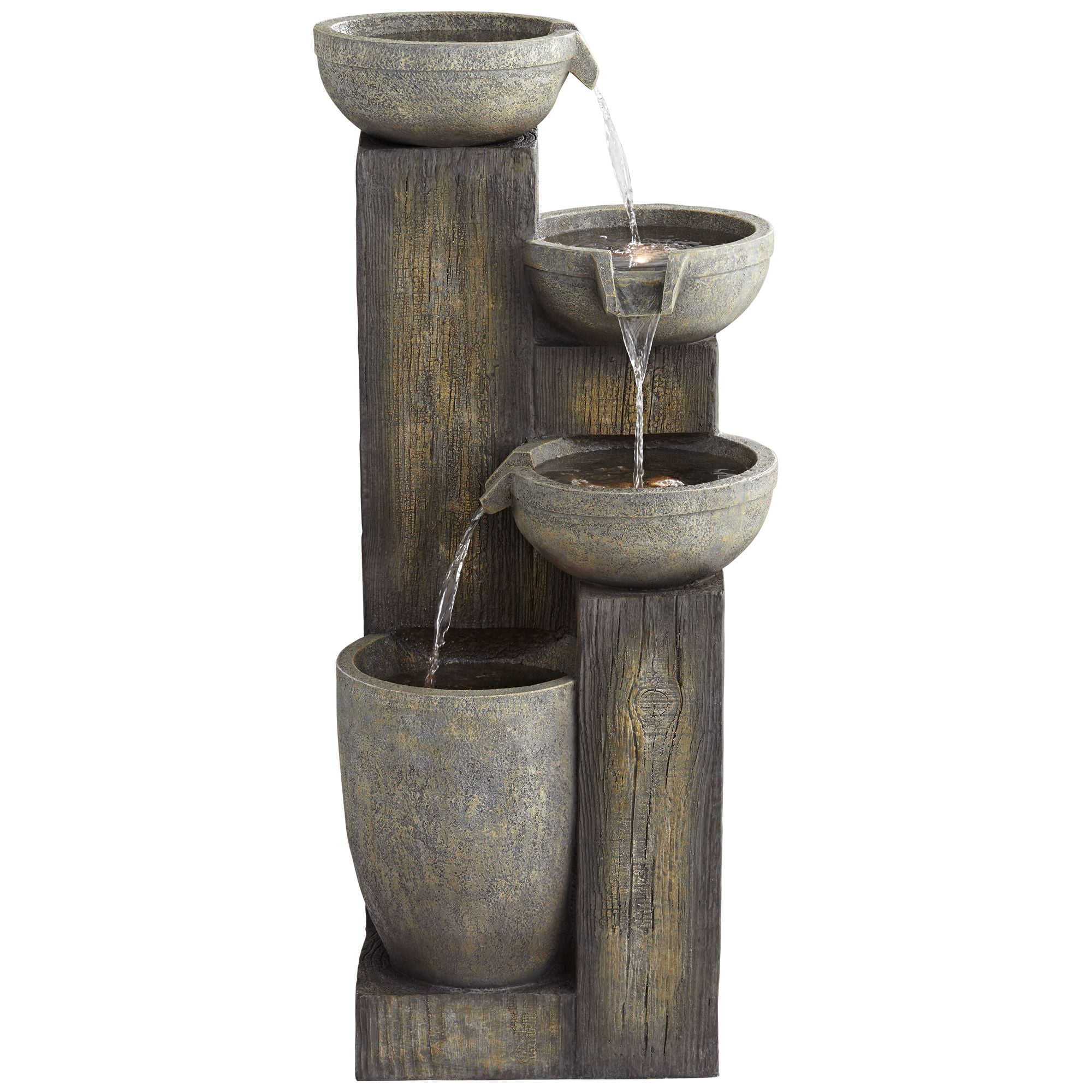 Four Tier 40 1/2" High Large Rustic Indoor Outdoor Decor Faux Stone Floor Fountain with Light LED Cascading