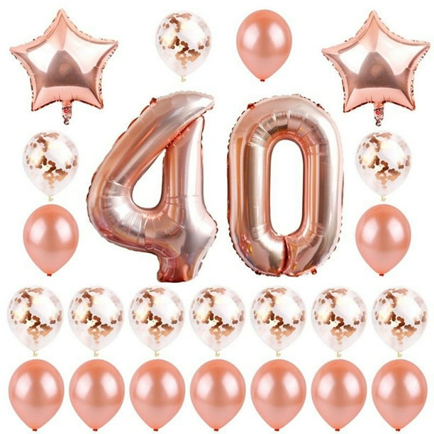 KAKOWELY Juego de 24 globos decorativos de 40 años con látex natural, película de aluminio y lentejuelas para fiesta de cumpleaños.