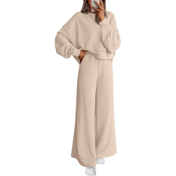 Women 2 Piece Outfits 2025 Fall Sweatsuits Crewneck Sweatshirt Wide Leg Sweatpants Lounge Sets Tracksuit