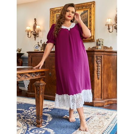 

Women s Plus Lace Ruffle Trim Nightdress 4XL(20) Purple Royal F22001D