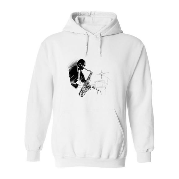 Saxophone Player B/w Hoodie Men - Men Hoodie, White, Large