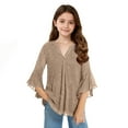 thumbnail image 2 of ZACPNCV Girls Solid Mesh Glitter Sparkling Top Long 3/4 Sleeve V Neck Blouse Breathable for Party Celebration Special Occasion Tween, 2 of 8