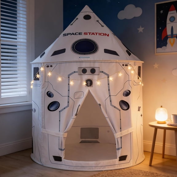 BESTSKY Kids Play Tent Rocket Ship Play Tent for Kids Pop-Up Space Ship Tent Soft Breathable Fabric Spaceship Toddler Tent Kids Indoor Tent for Childrens Ages 3-8