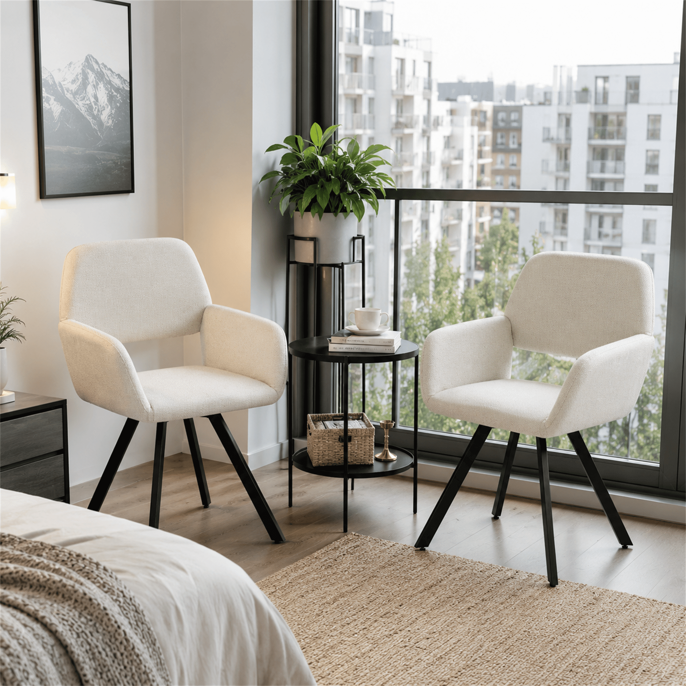 Homy Casa Set of 2 Modern Upholstered Swivel Accent Chairs with Arms for Coffee Corner Beige