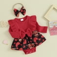 thumbnail image 2 of Bagilaanoe Newborn Valentine's Day Outfits Baby Girl Rompers Dress Heart Print Long Sleeve Bodysuits + Headband 3M 6M 12M 18M Infant Patchwork A-line Dresses, 2 of 8