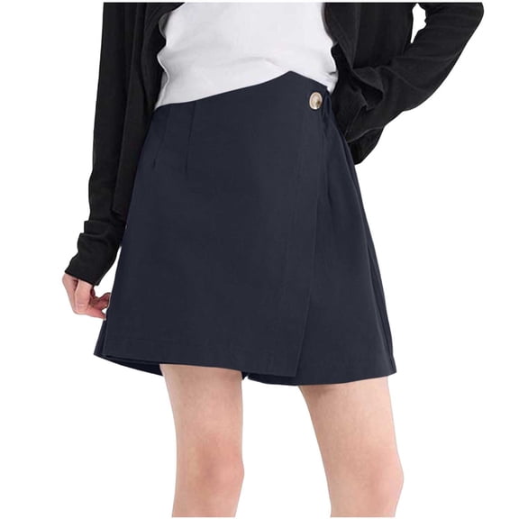 MGDXOX Girls Button Wrap Front Skort High Waist Casual Skort Shorts Solid Color Lightweight Bottoms with Hidden Shorts for School Daily Wear and Formal Occasions Navy 12 Years