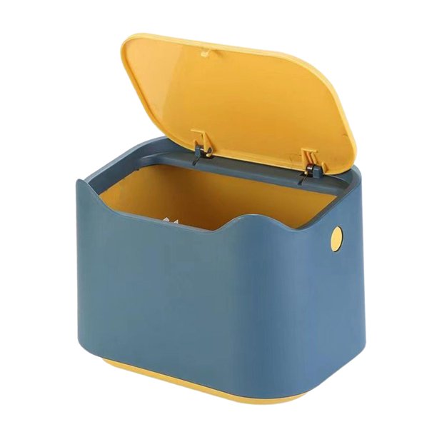 Cubo de basura pequeño con tapa, cesto de basura, organizador de escritorio, cubo de basura multifunción de estilo de de 2L para baño, cocina, azul amarillo BLESIY Bote de basura de escritorio