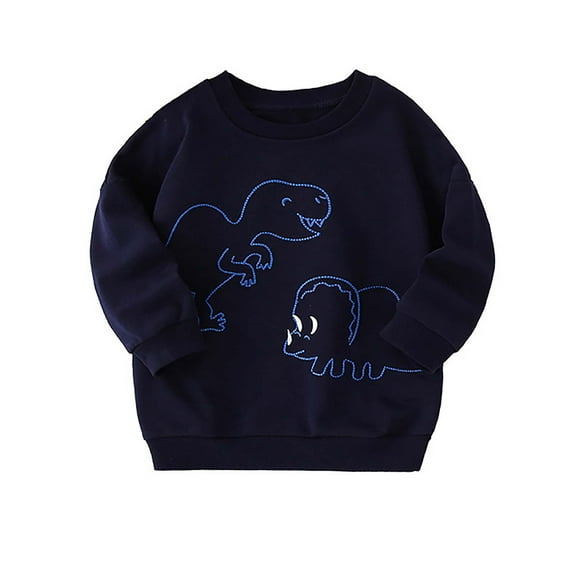 CYRBOKO Toddler Boys Sweatshirts, Long Sleeve Cotton Vacation Crew Neck Grils Clothes Dark Blue Size 3-4 T