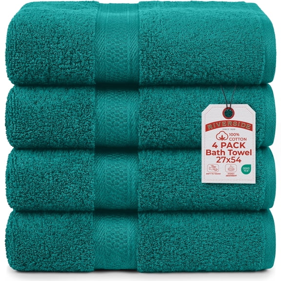 RIVERSIDE Cotton Large Bath Towels 27 x 54 Set of 4 with 600 GSM Soft Absorbent for Hotel & Spa - Teal