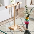 thumbnail image 6 of T-Shaped Wooden Jewelry Display Stand, Tiered Bracelet Bangle Necklace Organizer Rack With Hanging Bar, Compact Countertop Accessory Holder For Vanity Boutique Retail Showcase, 6 of 6
