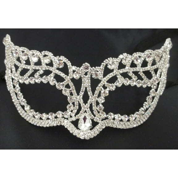 Full Rhinestone Masquerade Venetian Mask Large Pear Shape Crystal