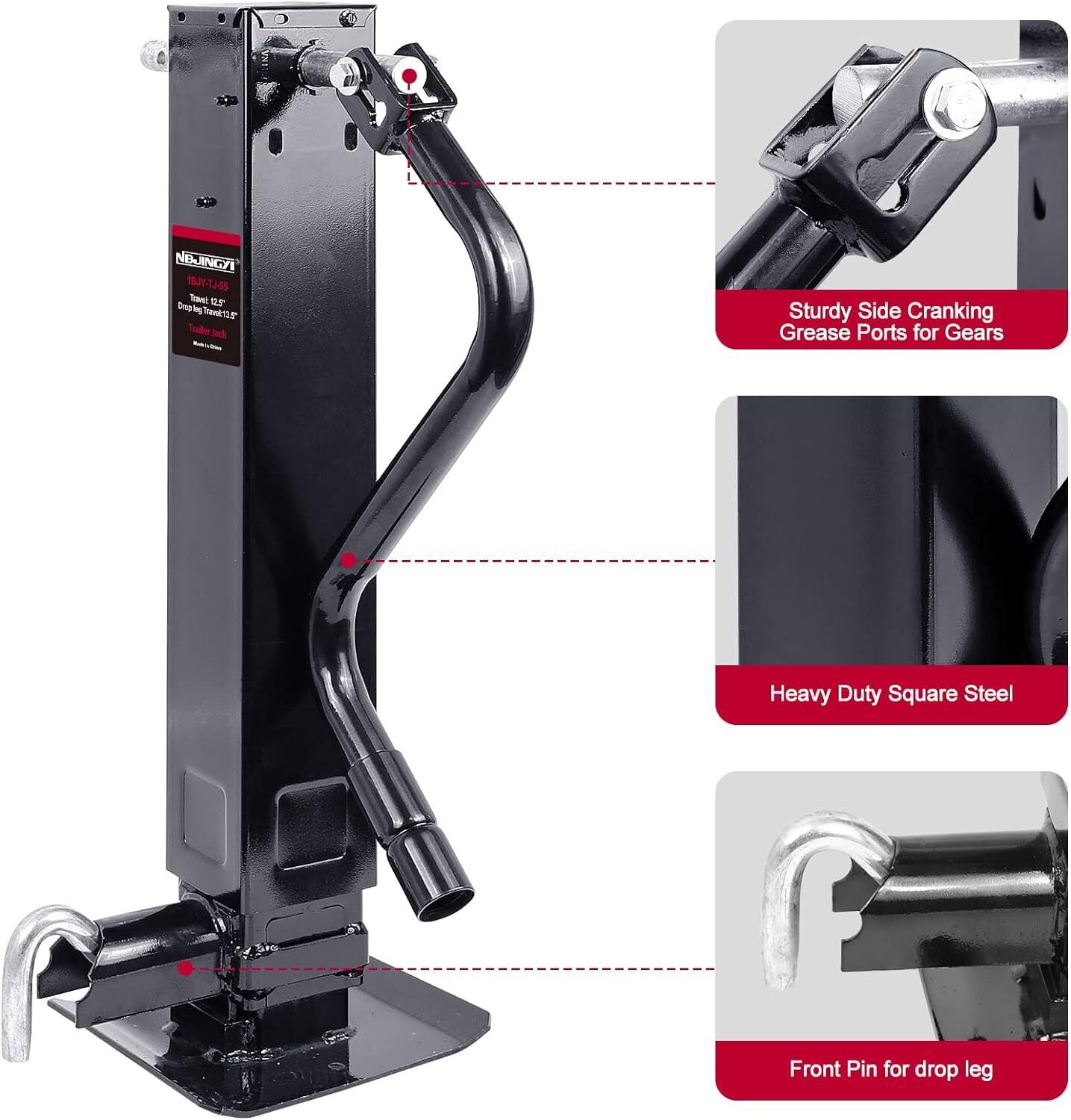 YEOPGYEON Heavy-Duty 12000lbs Capacity Trailer Jack Welded-on Trailer Tongue Jack Height Adjustable