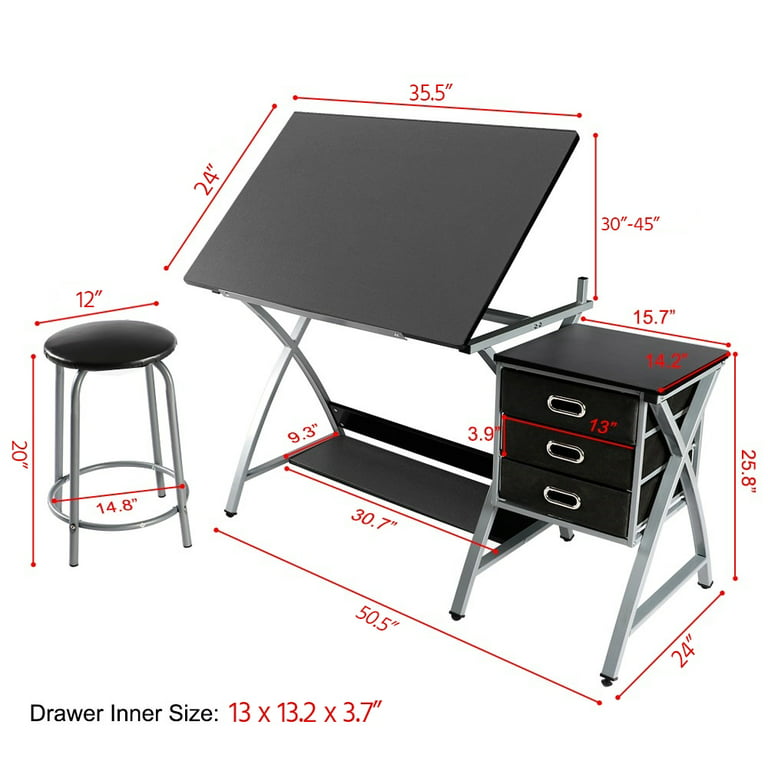  HomGarden Height Adjustable Drafting Desk Drawing Table Art  Craft Work Station w/Stool, Storage Drawers for Drawing, Reading, Writing :  Home & Kitchen