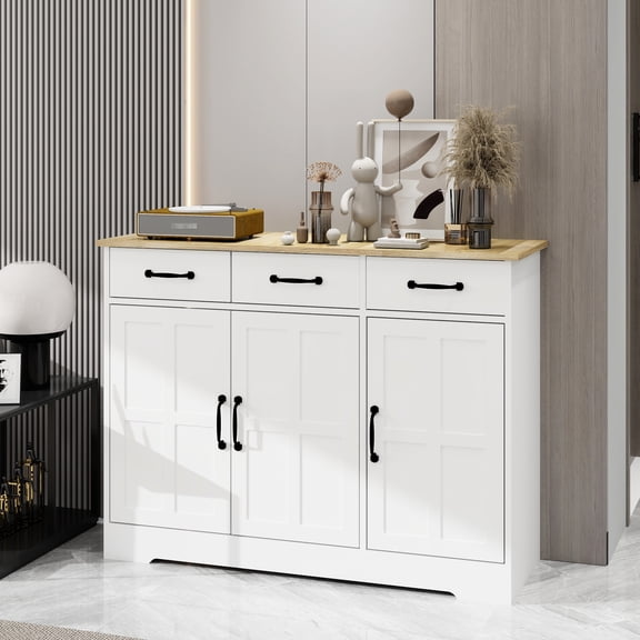 Buffet Storage Cabinet With 3 Doors And Drawers - White Style Finish