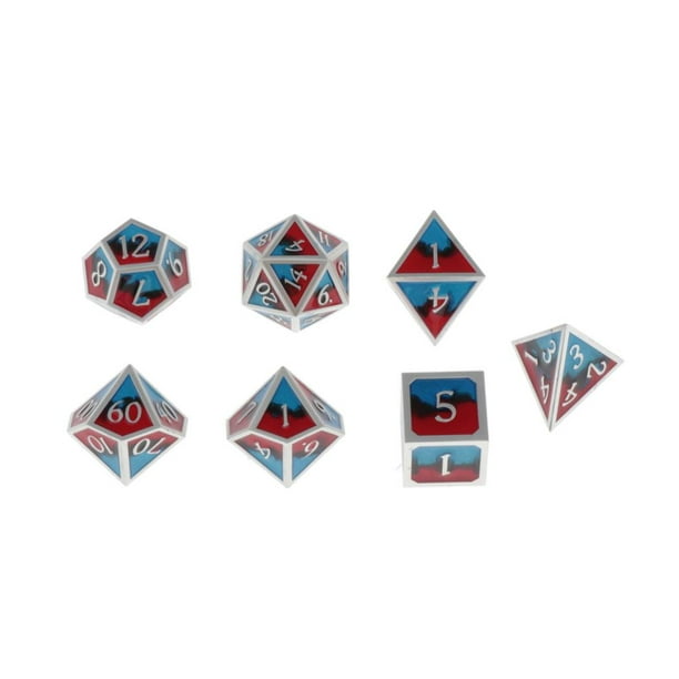 7 Piezas Dados Poliédricos Metálicos D6 D4 para de Dragón - azul rojo negro azul perfke Lote de dados poliédricos