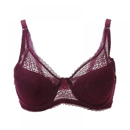 

Saient Lace Sexy Underwire Deep V Push Up Bra Underwear Lingerie 3/4 Cup Gather Adjustable Solid Color Brassiere Bra or Women Plus Size Burgundy 38C