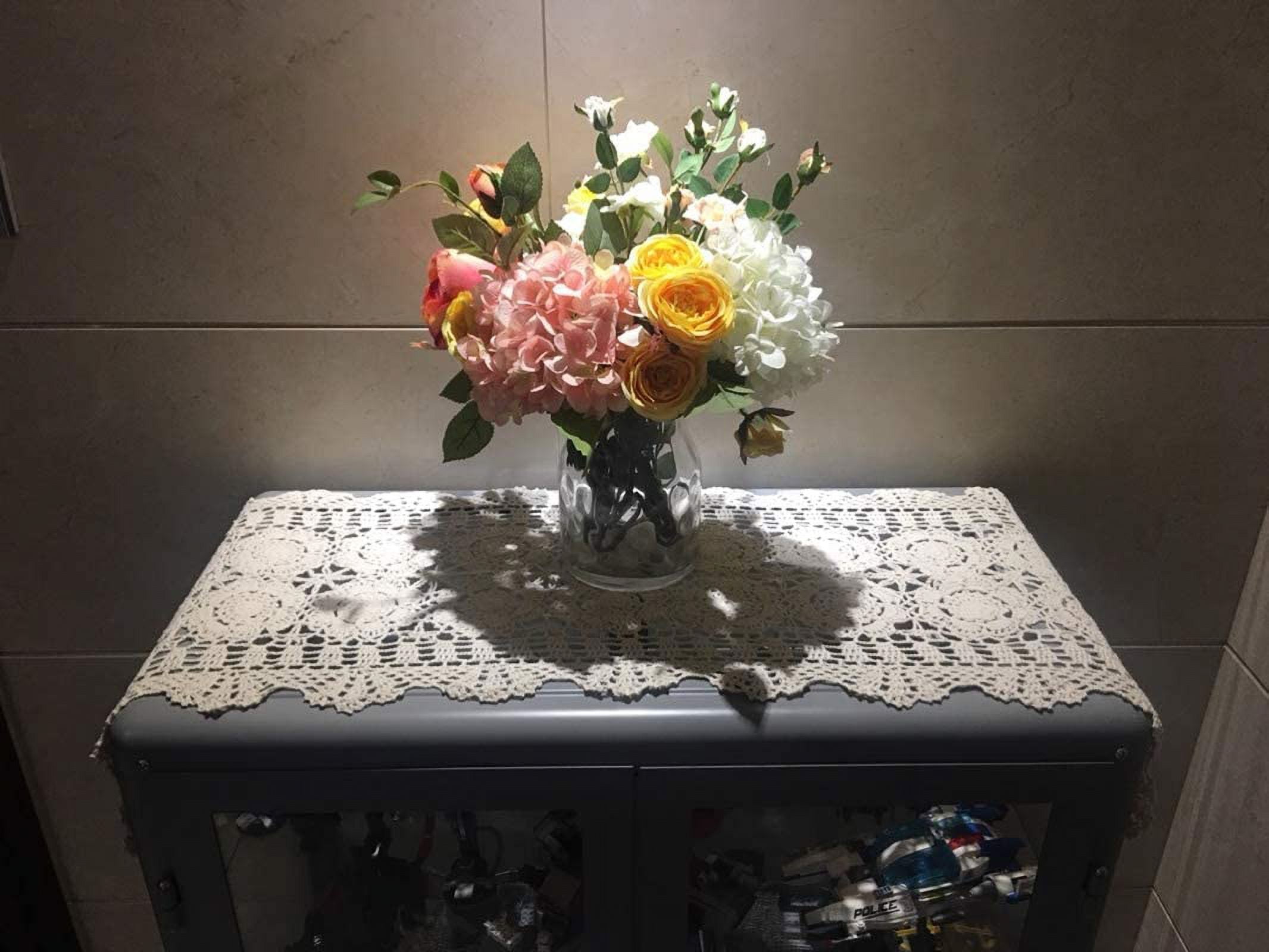 WCHUANG Rectangular Cotton Handmade Crochet Lace Table Runner Doilies Table Dresser Scarf Décor