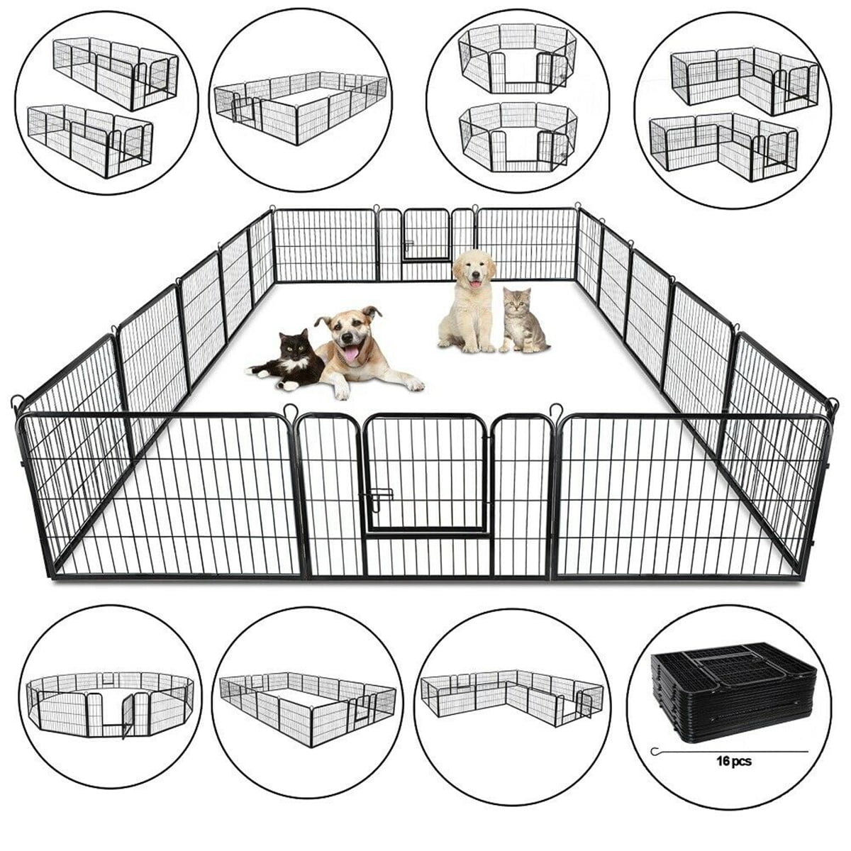 Foldable Metal Exercise Pen Pet Playpen Kennel with Door, Outdoor/Indoor Play Yard Small Dog
