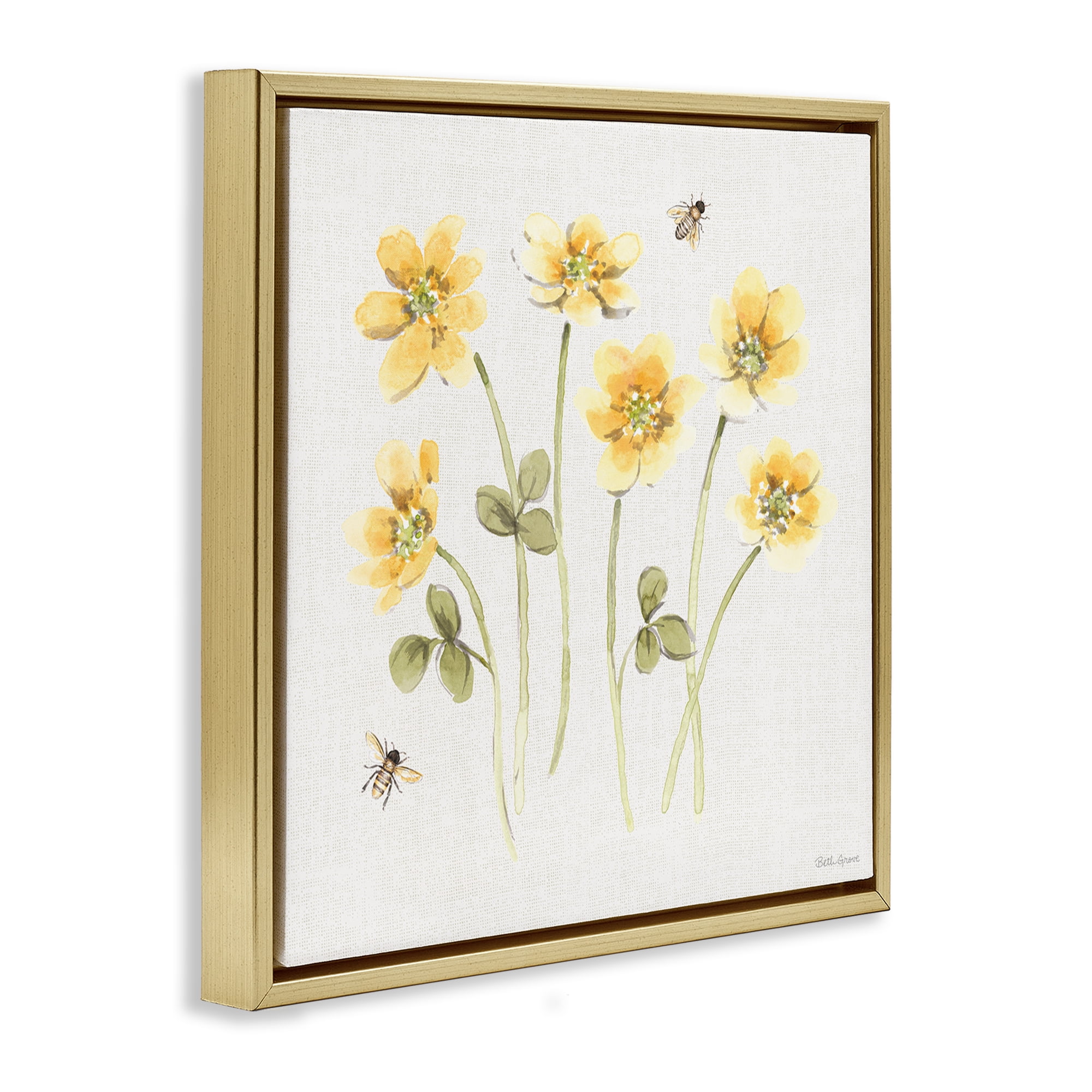 Stupell Industries Sweet Honey Wildflowers Gold Framed Floater Canvas Wall Art, design by Beth Grove