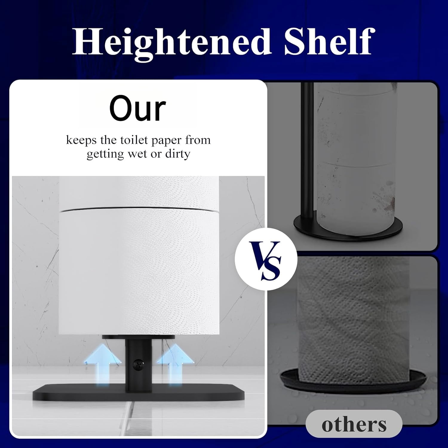 Toilet Paper Holder Free Standing – Rustproof Metal Toilet Paper Stand for 4 Rolls with Anti-Slip Base and Shelf for Phone & Small Items, Bathroom Organizers and Storage, Medium