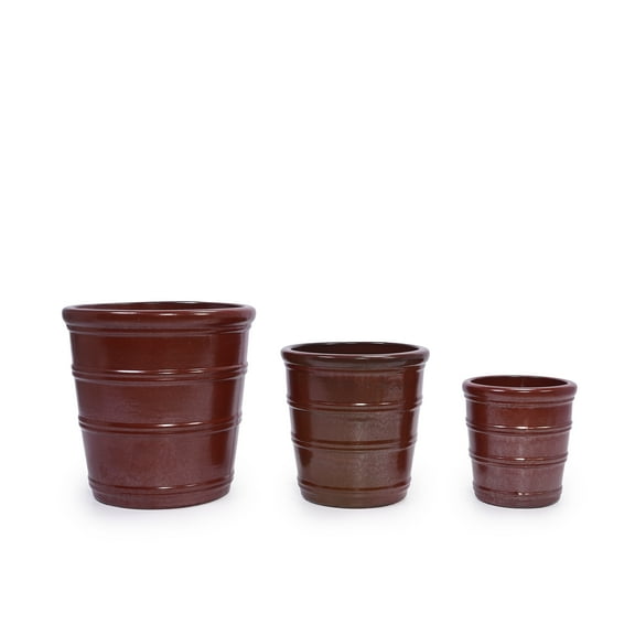 Garden Pots 3 Pieces Ceramic Flowerpot, Modern Planter for Patio, Garden or Windowsills - Bean Paste Red,Outdoor Planters