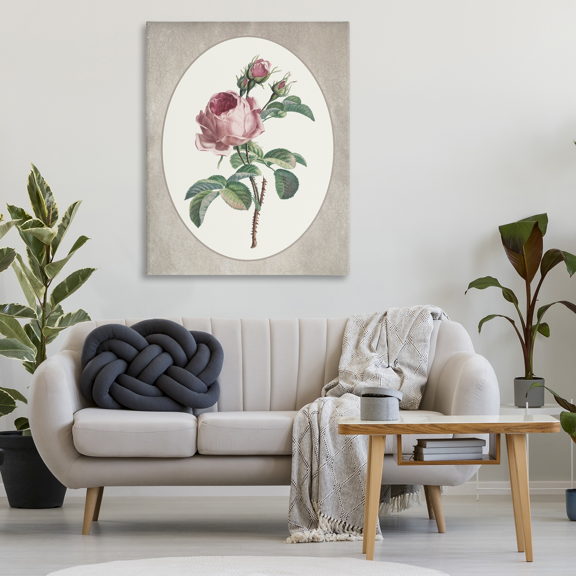 Vintage Rose within Oval Canvas Wall Art, design by Lettered and Lined