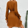 thumbnail image 4 of Mgmyaa Women's V-Neck Long Sleeve Pleated Waist Dress Elegant Figure Flattering Design for Casual and Office Wear, 4 of 7