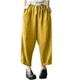 thumbnail image 2 of XPMWRP Women's Cotton Linen Wide Leg Palazzo Lounge Cropped Pants Lightweight Drawstring Waist Harem Capri Pants with Pockets Yellow L, 2 of 7