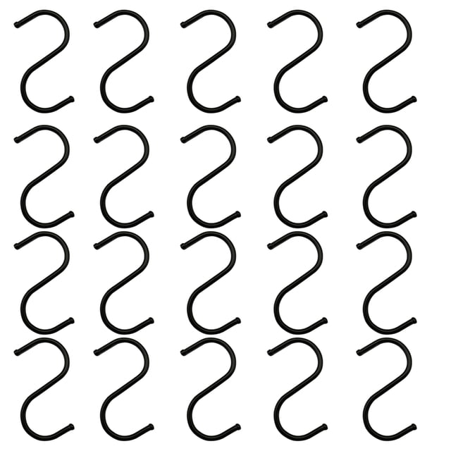 Apuakthei MgcTolBox 20 piezas Ganchos en forma de S de metal, ganchos negros, ganchos en forma de S de metal pesado, adecuados para cocina, baño, dormitorio y oficina (L, negro)