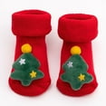 thumbnail image 4 of Odeerbi Non-Slip Slipper Socks for 0-3 Years Baby Infant Boys Girls Christmas Tree Prewalker Walking Shoes Thermal Cotton Socks Newborn Children's Thick Floor Socks, 4 of 4