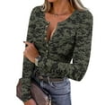 thumbnail image 2 of Women's Ribbed Knit Camo Henley Shirts Plus Size V Neck Fitted Long Sleeve Button Down Tunic Tops, 2 of 6