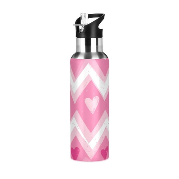 Yayeee 20oz Double Wall Stainless Steel Water Bottle with Flip Straw, Heart Geometric