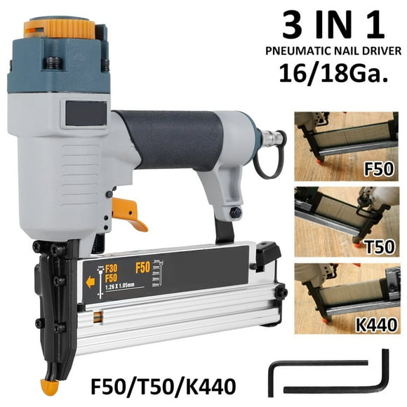 CNKOO Air Nailer Carpenter Pneumatic Nail Tool T50 F50 440K 16Ga/18Ga Air Brads Nailer Nail Depth Adjustment Ergonomic and Lightweight Air Nailer for Woodworking Fence Floor Furniture