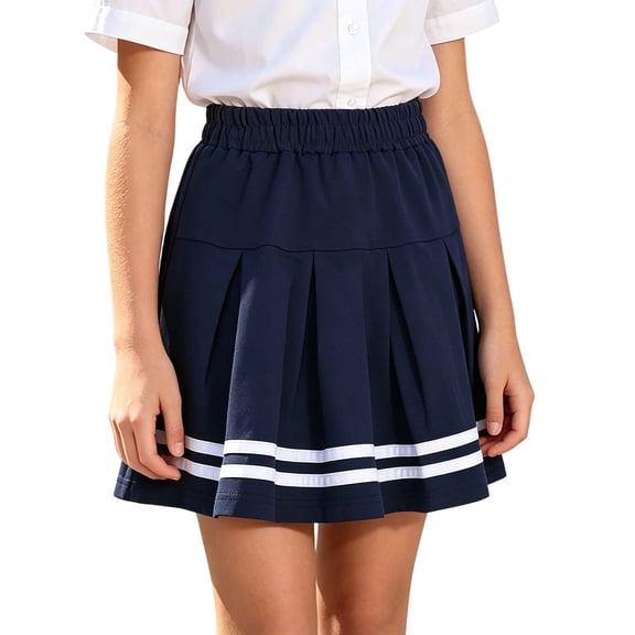 BLTIBY Girl School Uniform Pleated Mini Skirt High Waisted Comfy Breathable Skorts with Lined Navy 2 14-15 Years