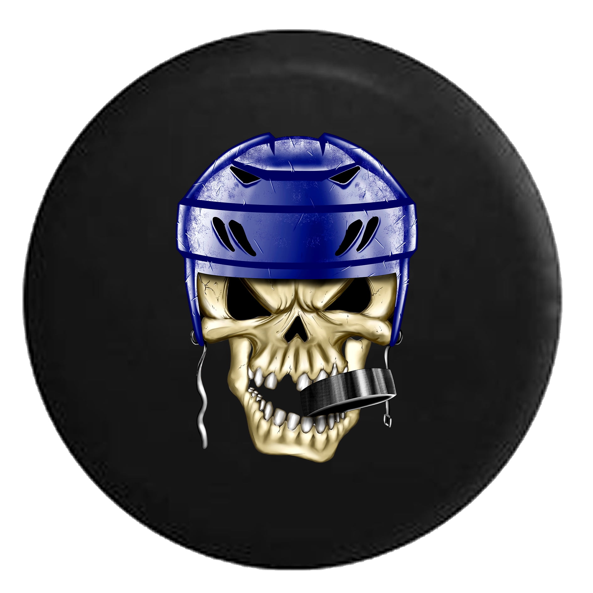 Hockey Player Skull in Helmet with Puck Missing Teeth Black 27.5 in