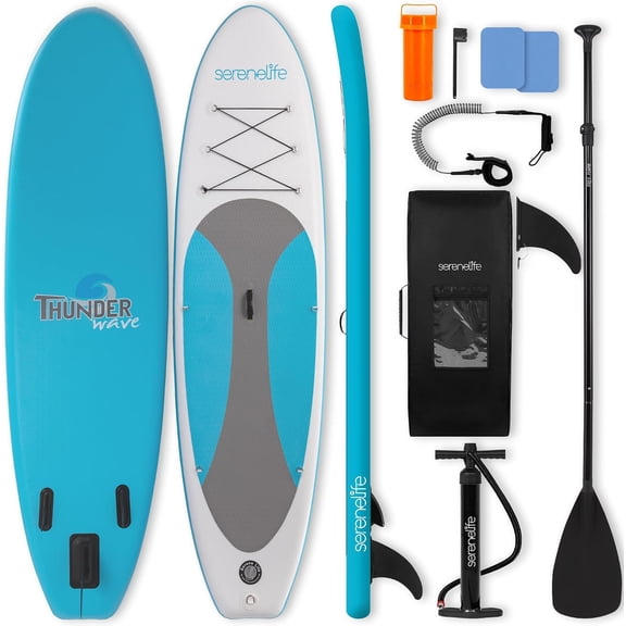 SereneLife 10 Inflatable Stand Up Paddle Board with Premium SUP Accessories, 32 Wide Stable Design, Non-Slip EVA Deck Pad for Adults, 275 lbs. Capacity