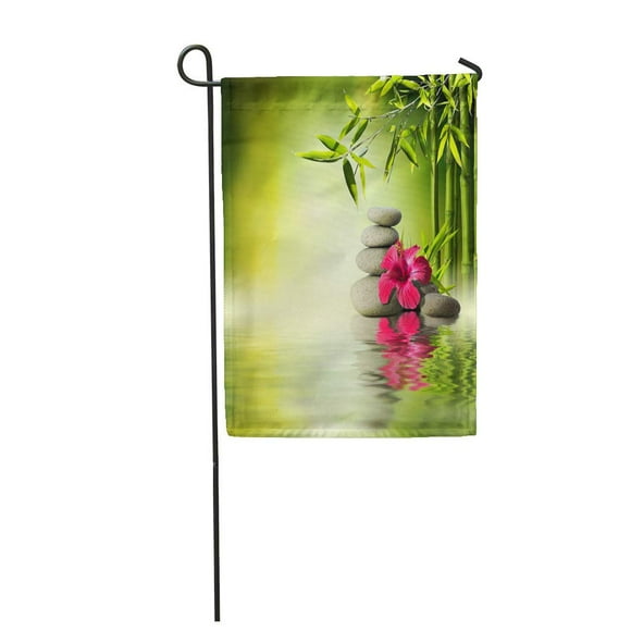 NUDECOR Green Spa Stones Red Hibiscus and Bamboo Water Zen Massage Garden Flag Decorative Flag House Banner 28x40 inch