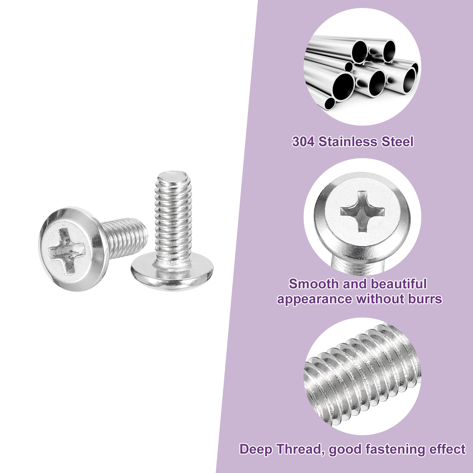 Uxcell M4x10mm Phillips Flat Round Head Screws – 120-Pack 304 Stainless Steel, Full Thread, Bright Finish, Ideal For Furniture & Electronics