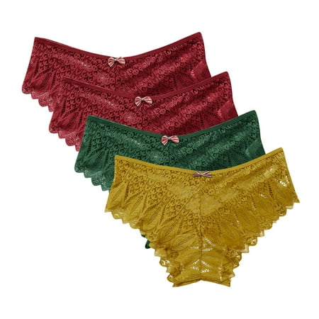 Womens Underwear Cotton Briefs 4 Pack Seamless Underwear for Women Lace Thong Cheeky Panties Breathable Briefs Stretch High Cut Plus Size Ladies Bikini Thongs Yellow XL
