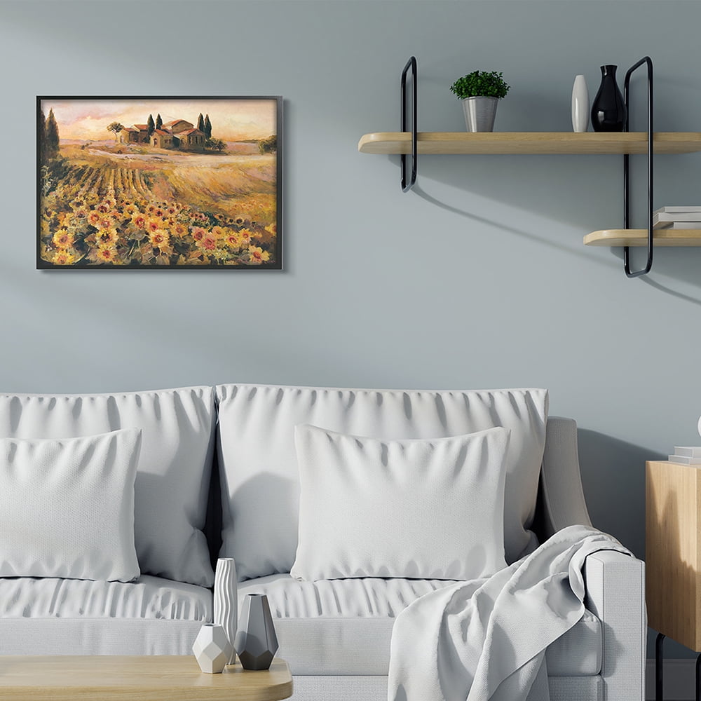 Stupell Industries Italian Villa Autumn Sunflower Field Yellow Green Black Framed by Marilyn Hageman