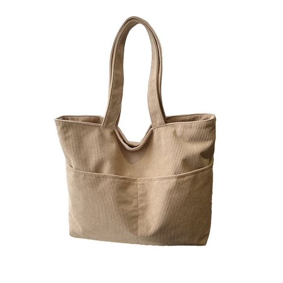 Tanyzvel Women's Corduroy Tote Bag, Casual Shoulder Purse with Front Pocket for Work & School