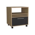 thumbnail image 4 of 1 Drawer Nightstand In Natural Oak / Black With 4 Wheels And Shelf Beige + Drawer, Wheels,, 4 of 5