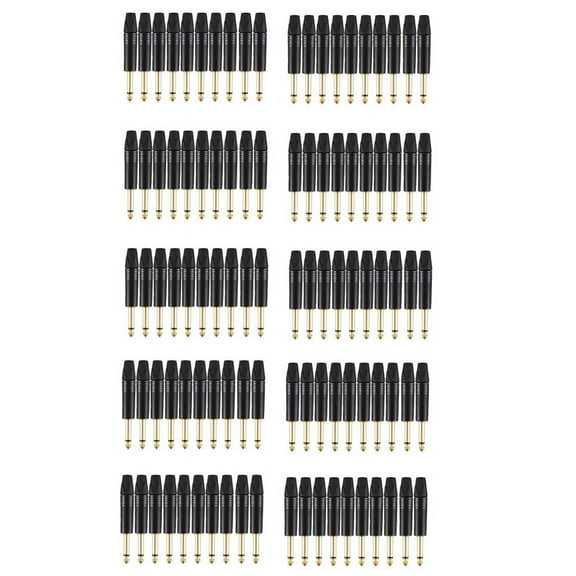 Gold Plating 100Pcs Plug Mono 2 Pole 6.35 mm 6.5mm Stereo Jack Plug 6.35mm