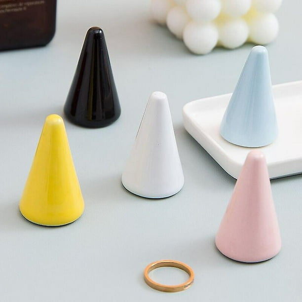 5 soportes para anillos de cono, soporte para anillos de cerámica, soportes para exhibición de anillos de porcelana, soportes para exhibición de joyas, exhibiciones artesanales, mostradores de joyerí
